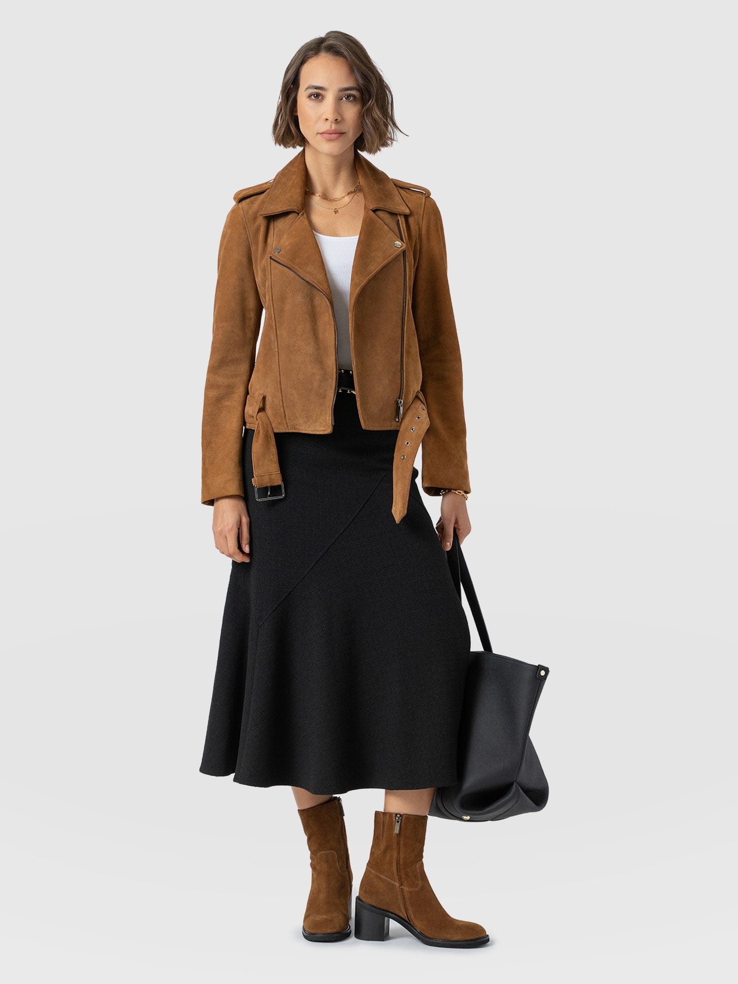 Lumi Panelled Skirt - Black Boucle - Women's Skirts | Saint + Sofia® USA